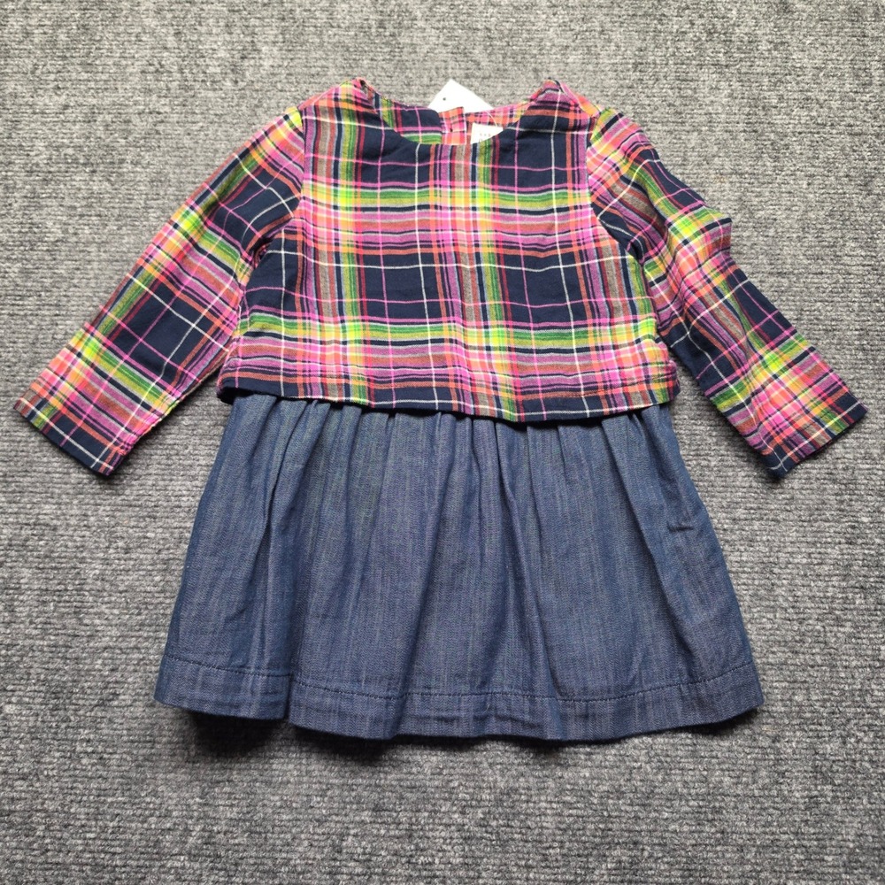 Baby Gap Toddler Girls Neon Plaid Denim Skirt Dress 18-24 Months NWT 331534-00-1